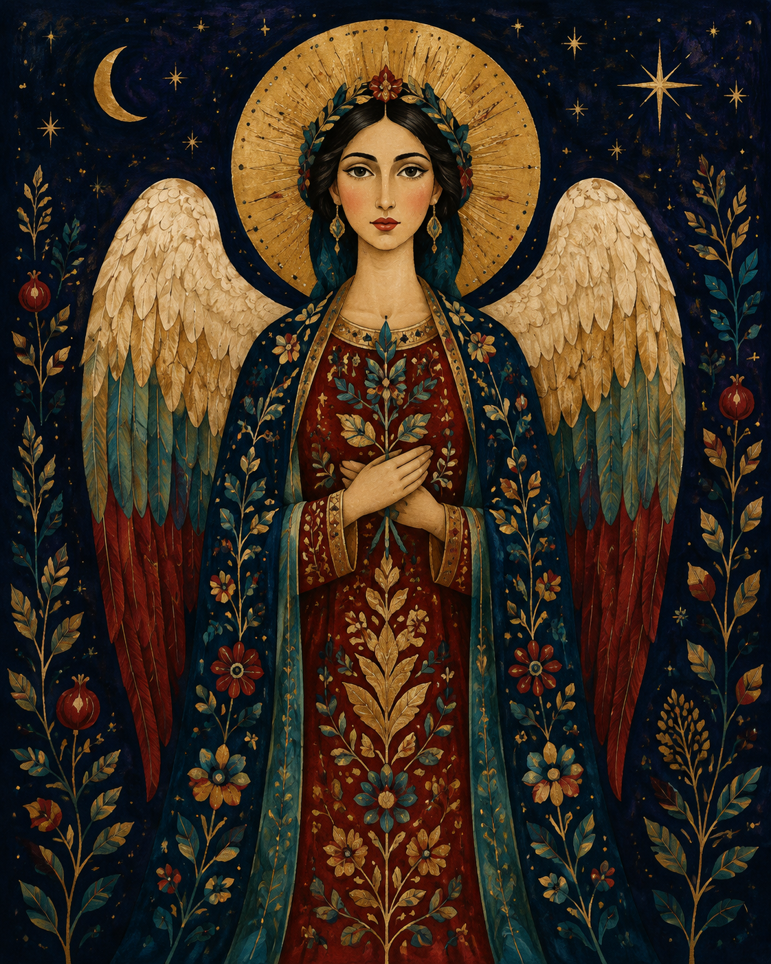 The Keeper of Last Light, a winged guardian beneath a gold halo